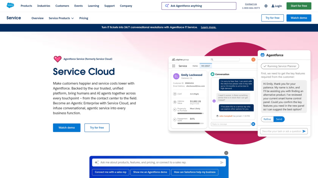 Giao diện Salesforce Service Cloud với Agentforce tích hợp – hỗ trợ khách hàng 2026