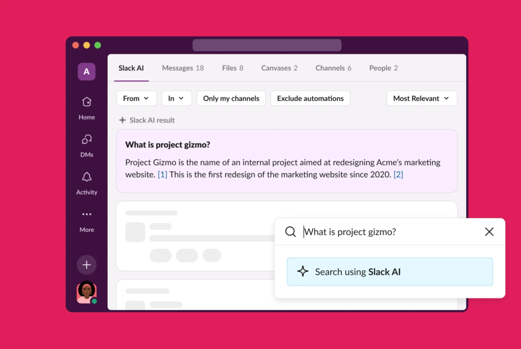 Slack AI tự động tóm tắt hội thoại dài trong kênh làm việc giúp tiết kiệm thời gian.